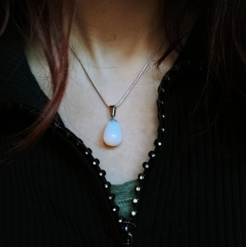 Tiny milky opal opalite moonstone pendant